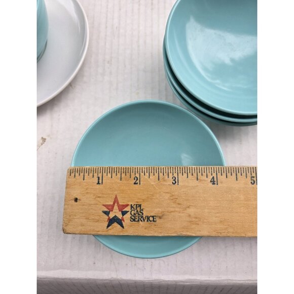 Set 14 Vintage MCM Melmac Durawear White & Turquoise Coffee Cups Berry Bowls - Picture 11 of 13